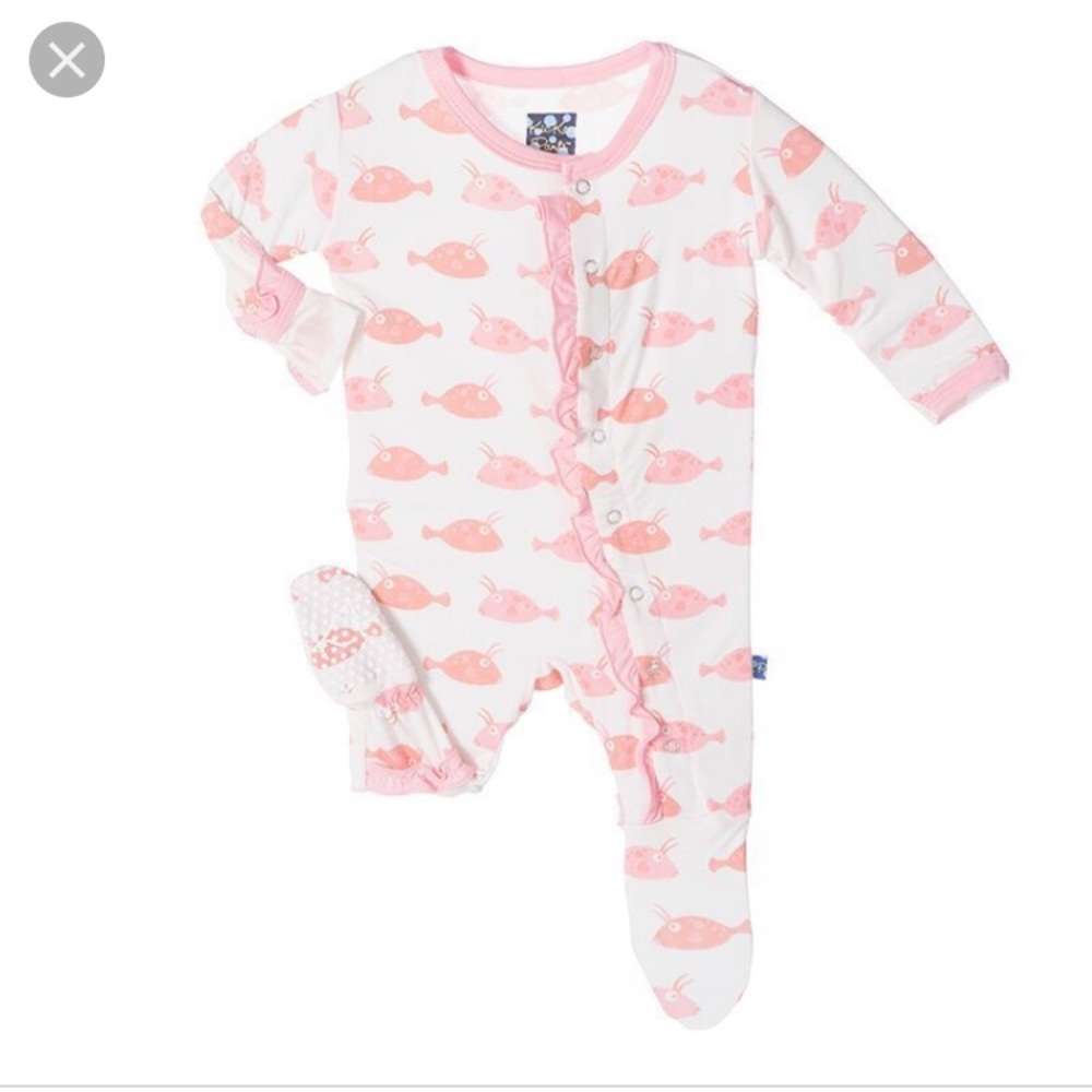 Kickee Pants cowfish print footies- size 0-3 mos
